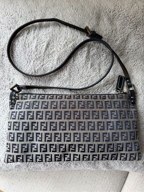 Fendi FF Monogram Crossbody Bag in Navy and Tan
